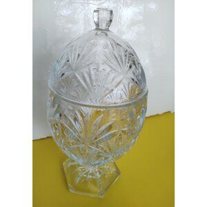 Cristal d'Arques Durand Luminarc cut glass egg-shaped pedestal  Compote 8.5"